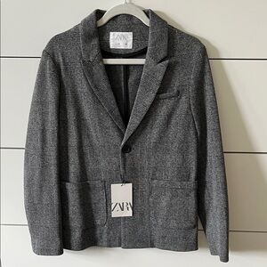 NWT Zara Boy's Charcoal Checkered Blazer